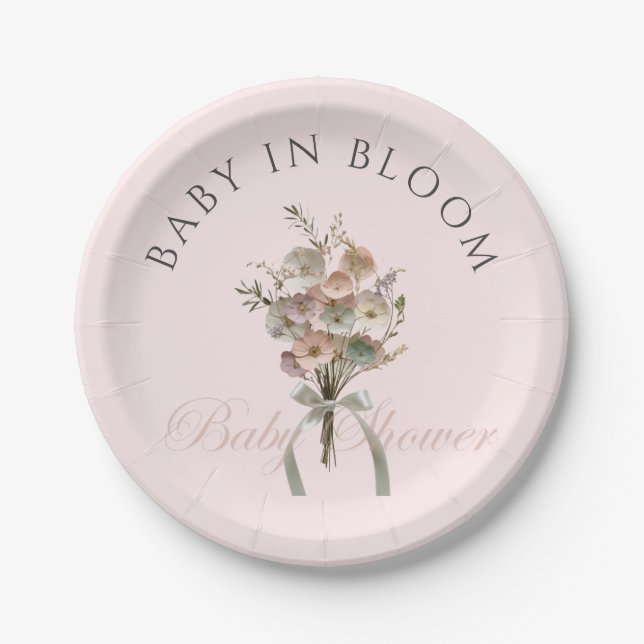 Pressed Wildflower Baby in Bloom Boho Baby Shower Paper Plate (Front)