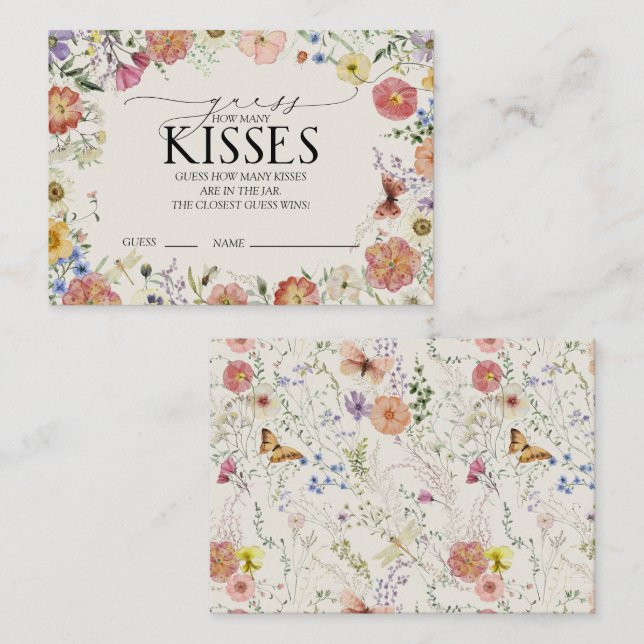 Pressed Wildflower Bridal Shower Kisses game Enclosure Card (Front/Back)