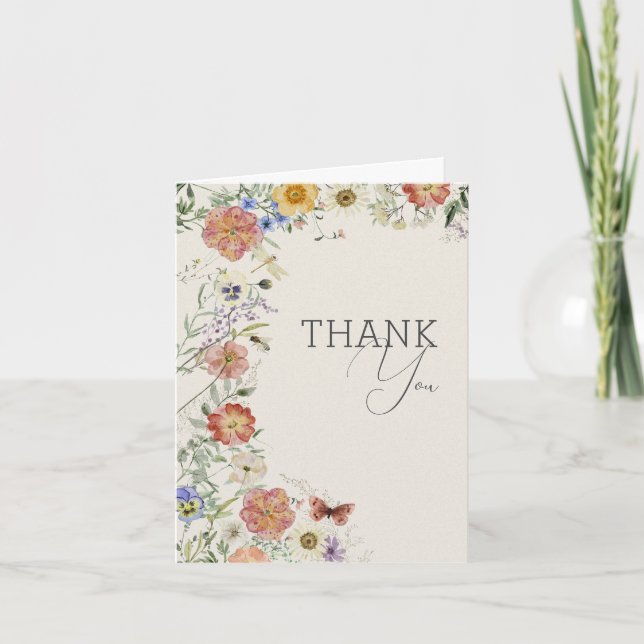 Pressed Wildflower Bridal Shower Thank You Card (Front)