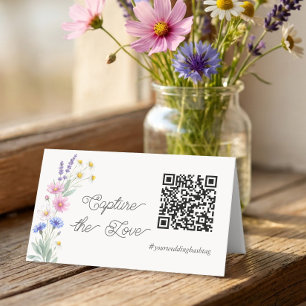 Pressed Wildflower Capture The Love QR Code Place Card