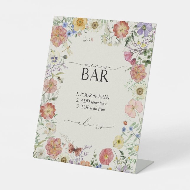 Pressed Wildflower Floral Bridal Shower Minosa Pedestal Sign (Front)