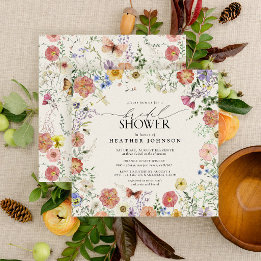 Pressed Wildflower Floral Frame Bridal Shower Invi Invitation