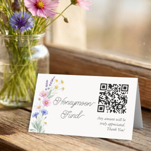 Pressed Wildflower Honeymoon Fund QR Code Place Card