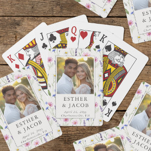 Pressed Wildflower Photo Wedding Playing Cards