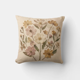Pressed Wildflowers Botanical Bouquet Vintage Throw Pillow