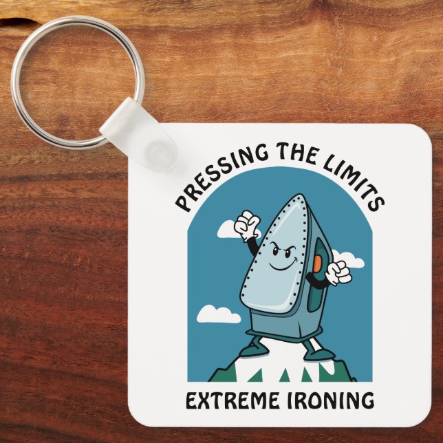 Pressing Limits Extreme Ironing Funny Iron Keychain (Front)
