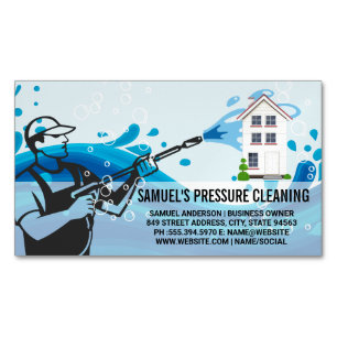 Pressure Cleaning Worker Soap Bubbles Magnetic Business Card