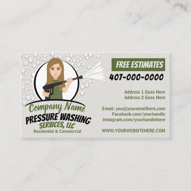 Pressure Power Washing & Cartoon Customizable Business Card (Front)