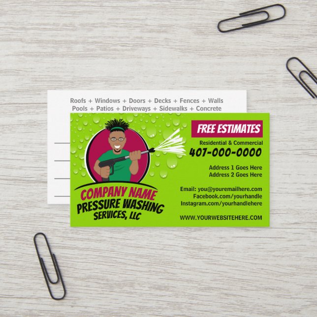 Pressure Power Washing & Cleaning Customizable Bus Business Card (Front/Back In Situ)