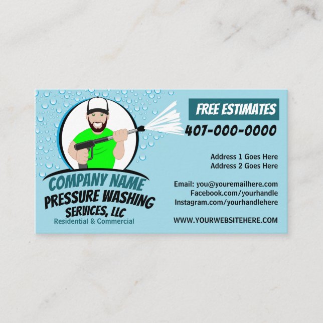 Pressure Power Washing & Cleaning Customizable Business Card (Front)