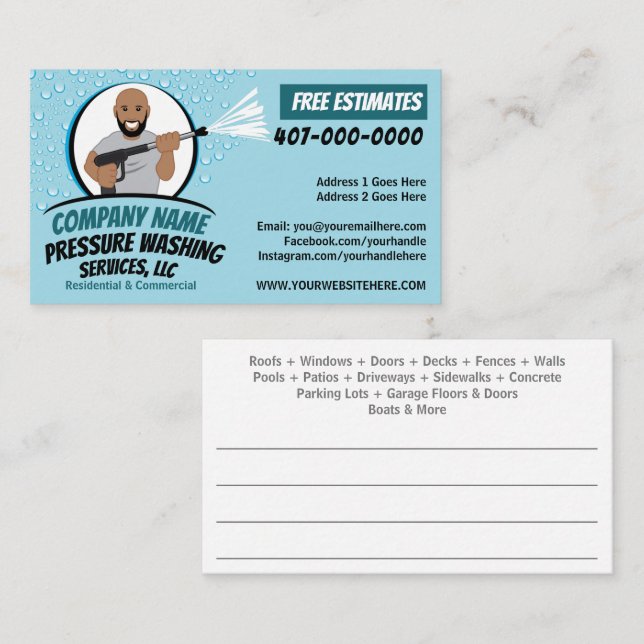 Pressure Power Washing & Cleaning Customizable Business Card (Front/Back)