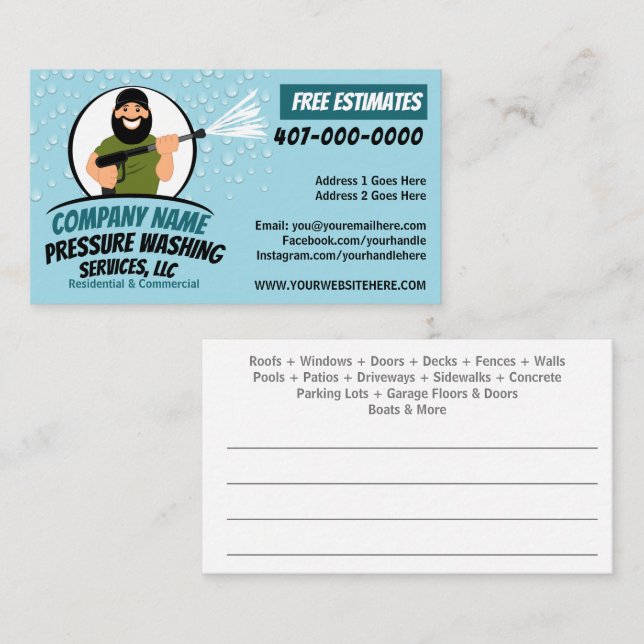 Pressure Power Washing & Cleaning Customizable Business Card (Front/Back)