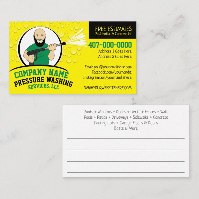 Pressure Power Washing & Cleaning Customizable Business Card (Front/Back)
