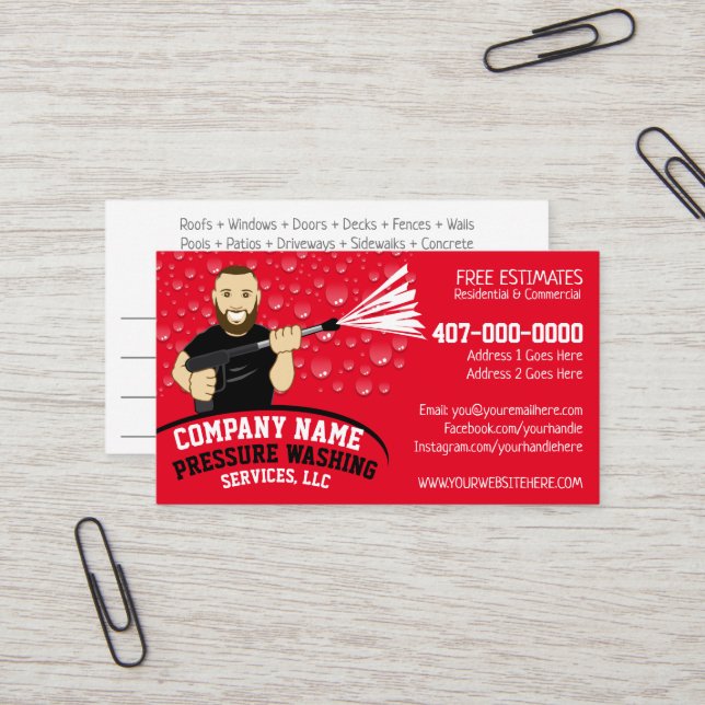 Pressure Power Washing & Cleaning Customizable Car Business Card (Front/Back In Situ)
