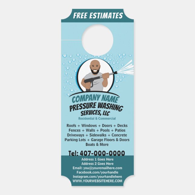 Pressure Power Washing & Cleaning Customizable  Door Hanger (Front)