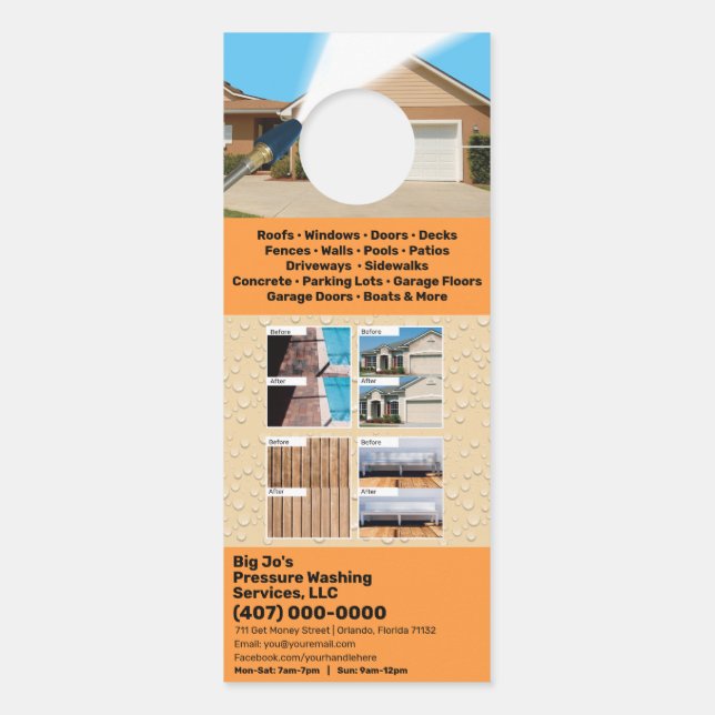 Pressure Power Washing Customizable Template Door Hanger (Back)