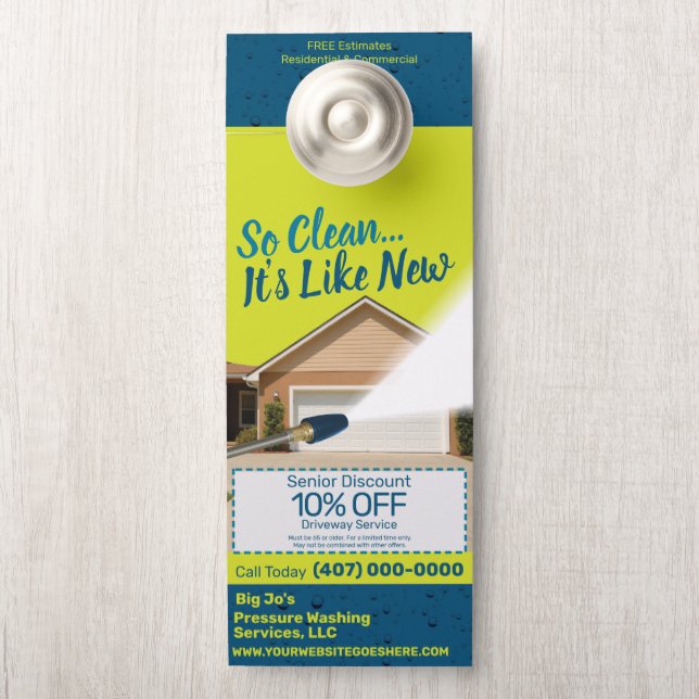 Pressure Power Washing Customizable Template Large Door Hanger (On Knob)