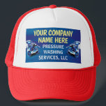 Pressure Power Washing Template Trucker Hat<br><div class="desc">Customize this pressure washing (power washing)  trucker hat template design to suit your needs and business. This pressure washing template displays pressure washer and water beads background.</div>