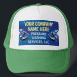 Pressure Power Washing Template Trucker Hat<br><div class="desc">Customize this pressure washing (power washing)  trucker hat template design to suit your needs and business. This pressure washing template displays pressure washer and water beads background.</div>