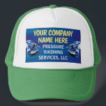 Pressure Power Washing Template Trucker Hat<br><div class="desc">Customize this pressure washing (power washing)  trucker hat template design to suit your needs and business. This pressure washing template displays pressure washer and water beads background.</div>