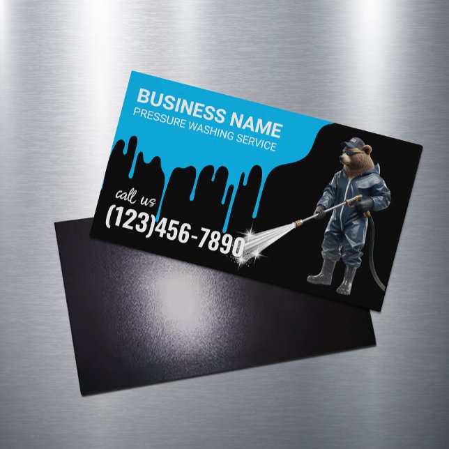 Pressure Washing Bear Power Washer House Cleaning Magnetic Business Card (Creator Uploaded)