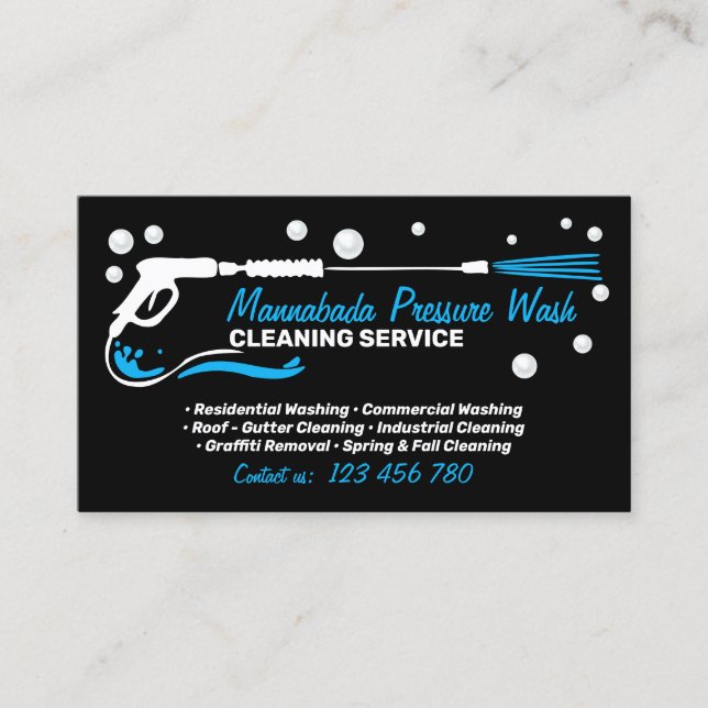 Pressure Washing Black Power Wash Cleaner bubble Business Card (Front)