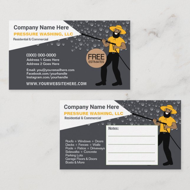 Pressure Washing & Cleaning Template Caricature Business Card (Front/Back)