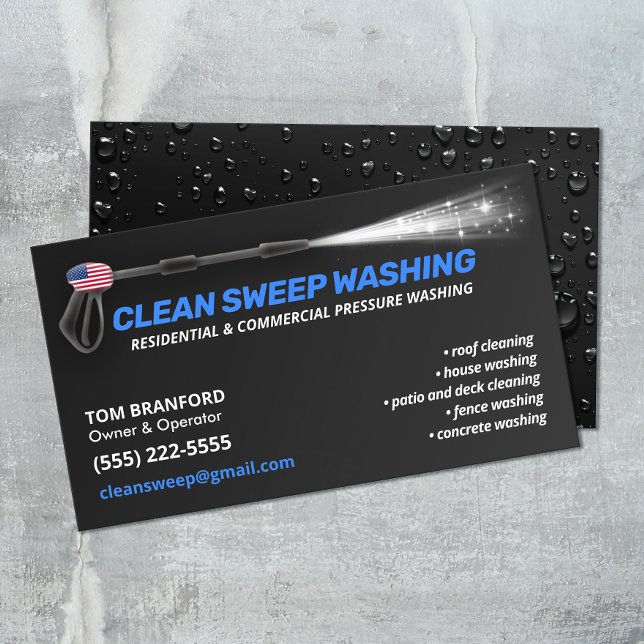 Pressure Washing Patriotic Power Wash Cleaner Business Card (Creator Uploaded)