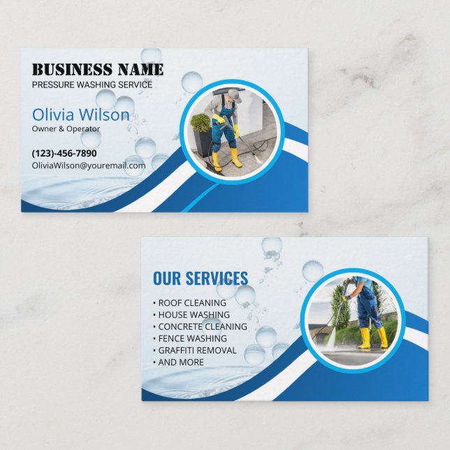 Pressure Washing Power Wash Blue Cleaning Service Business Card (Front/Back)