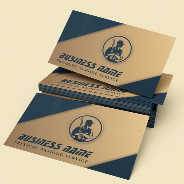  Pressure Washing power wash blue & Gold Logo  Business Card (Creator Uploaded)