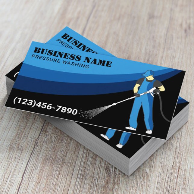 Pressure Washing Power Wash Modern Blue Cleaning Business Card (Creator Uploaded)