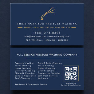 Pressure Washing Power Wash QR Code Navy Blue Business Card