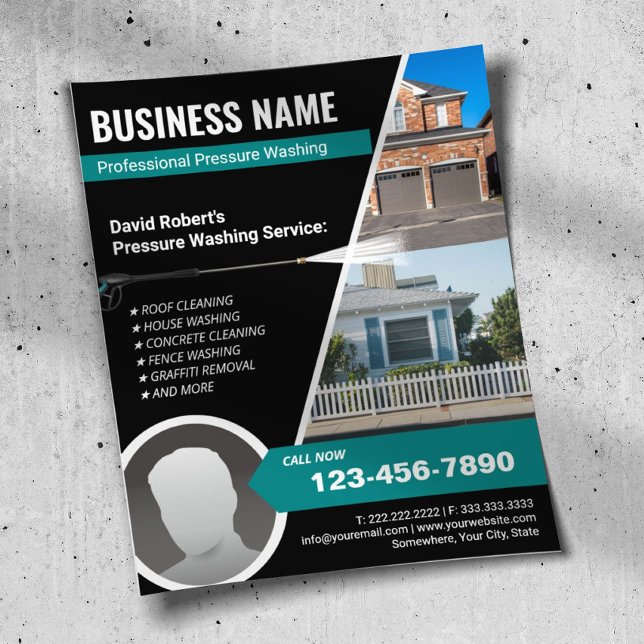 Pressure Washing Power Wash Teal House Cleaning  Flyer (Creator Uploaded)