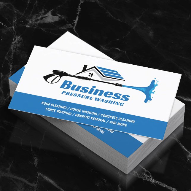 Pressure Washing Power Washer Blue House Cleaning  Business Card (Creator Uploaded)