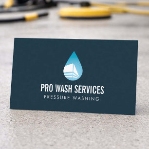 Pressure Washing Water Drop Logo Deep Blue Business Card