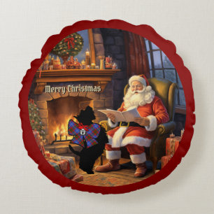 Preston Scottie Dog/Santa Personalized Xmas Round Pillow