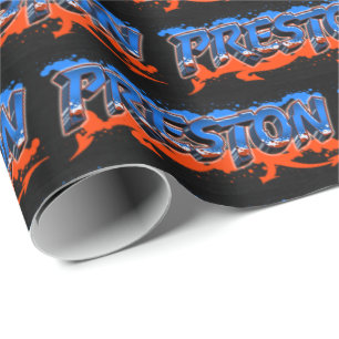 Preston Vorname Name Graffiti blue orange Wrapping Paper
