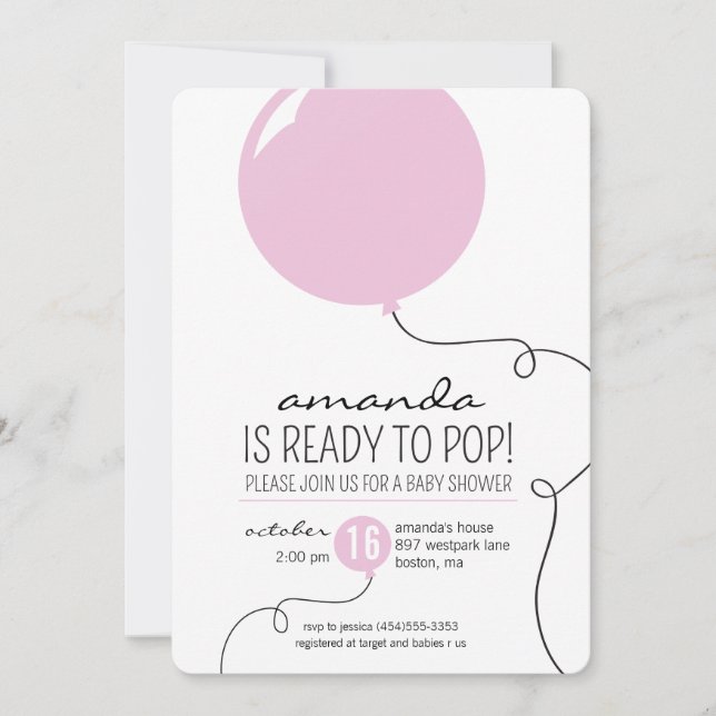 Prêt à pop rose Baby shower fille Invitation (Devant)