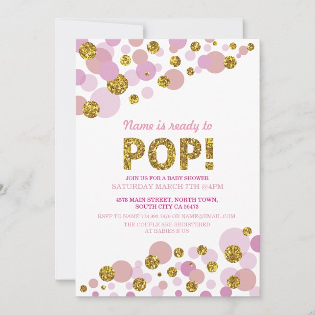 Prêt pour la pop Baby shower Pink Gold Invitation (Devant)