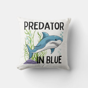 pretator in blue , shark, cartoon style throw pillow