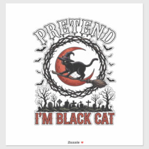 Pretend Black Cat Halloween Witch Hat Red Moon_1