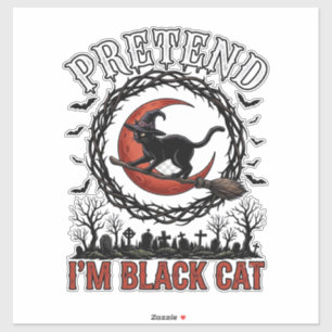 Pretend Black Cat Halloween Witch Hat Red Moon_1
