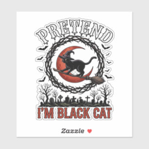 Pretend Black Cat Halloween Witch Hat Red Moon_1