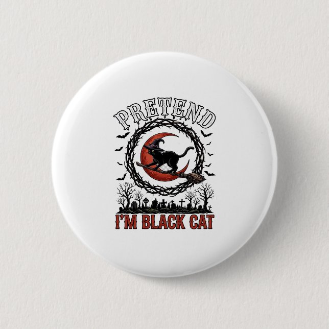 Pretend Black Cat Halloween Witch Hat Red Moon_1 2 Inch Round Button (Front)