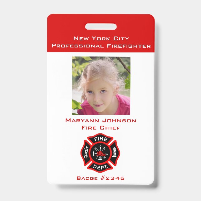 Pretend Firefighter Badge for Kids Personalized (Front)