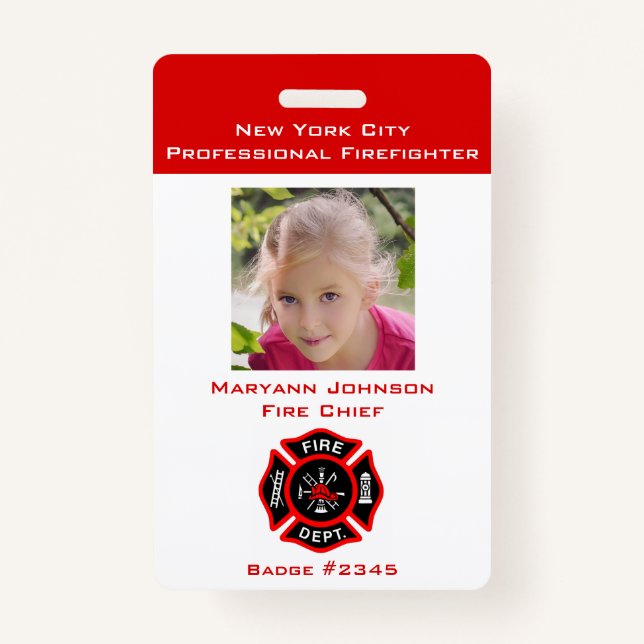 Pretend Firefighter Badge for Kids Personalized (Front)