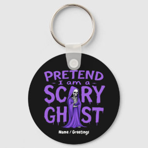 Pretend I Am A Scary Ghost Funny Purple Skeleton Keychain