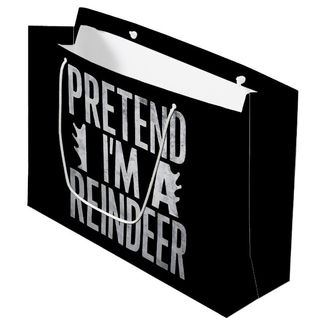 Pretend im a Reindeer Christmas Costume Large Gift Bag (Front Angled)