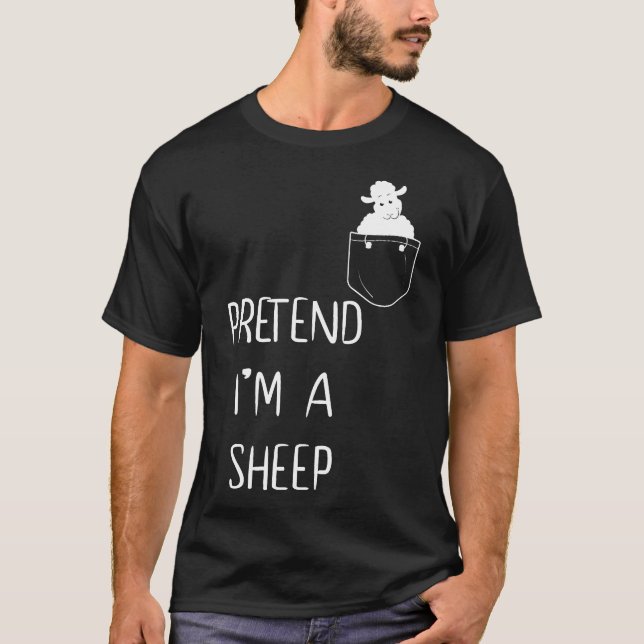 Pretend I'm A Sheep Funny Lazy Simple Halloween Co T-Shirt (Front)