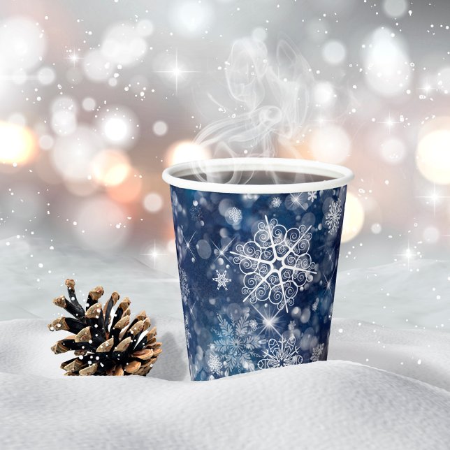 Prettiest Snowflakes & Bokeh Pattern Wht/Blu ID846 Paper Cups (Creator Uploaded)